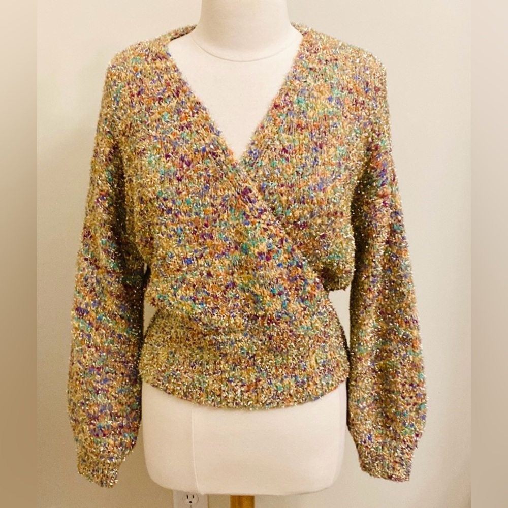 Willow & Root Gold Metallic Multicolor XL Whimsical Shimmer Reversible Sweater
